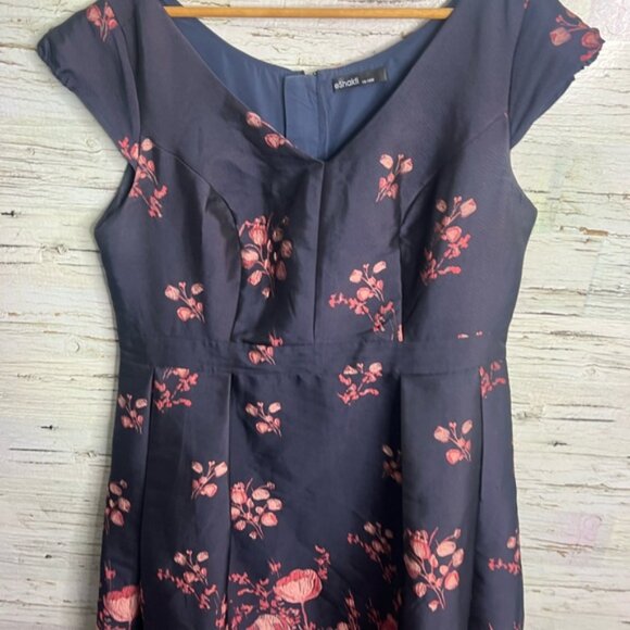 eShakti Size 1x Blue pink Floral Midi Dress 18 - Picture 3 of 7